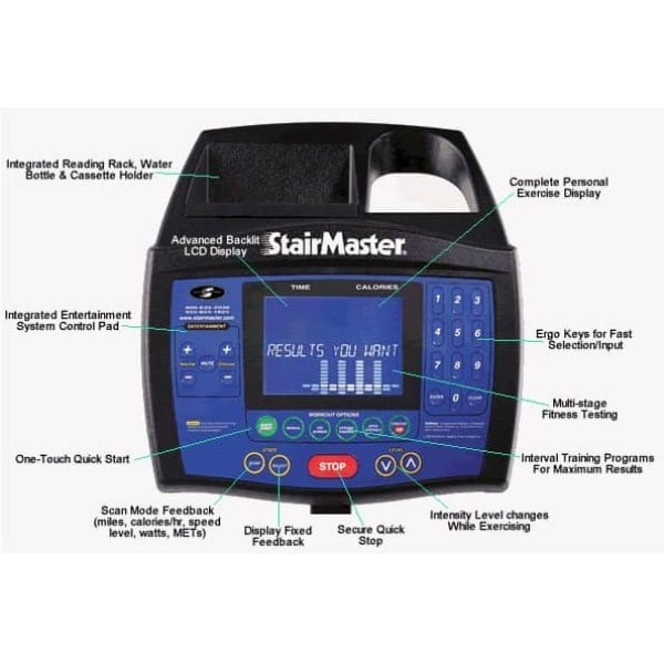 Stairmaster 7000pt Stepmill Console blue face details